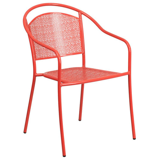 Commercial Grade Coral Indoor-Outdoor Steel Patio Arm Chair With Round Back By Flash Furniture | Dining Chairs | Modishstore - 1
