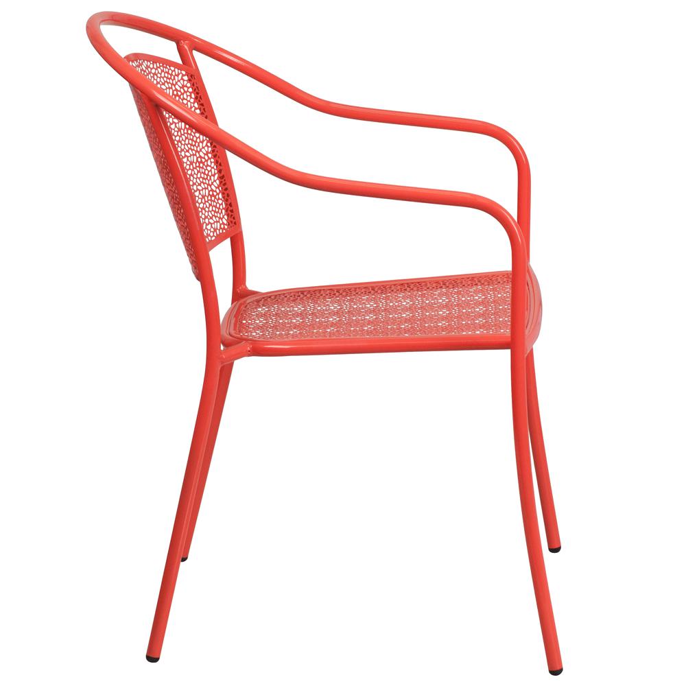 Commercial Grade Coral Indoor-Outdoor Steel Patio Arm Chair With Round Back By Flash Furniture | Dining Chairs | Modishstore - 2
