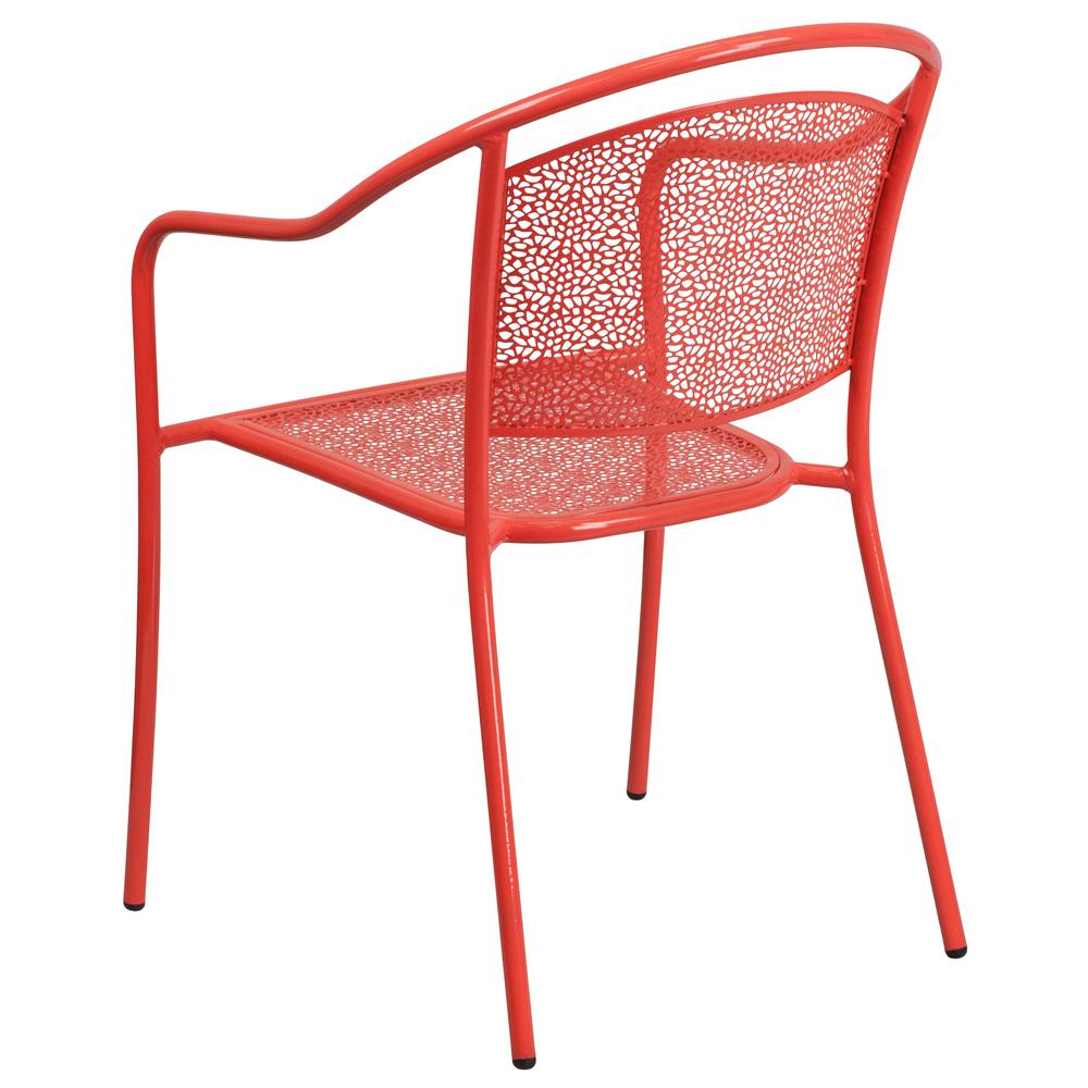 Commercial Grade Coral Indoor-Outdoor Steel Patio Arm Chair With Round Back By Flash Furniture | Dining Chairs | Modishstore - 3
