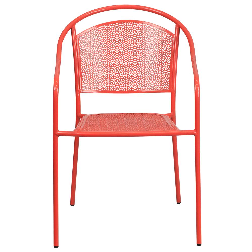 Commercial Grade Coral Indoor-Outdoor Steel Patio Arm Chair With Round Back By Flash Furniture | Dining Chairs | Modishstore - 4