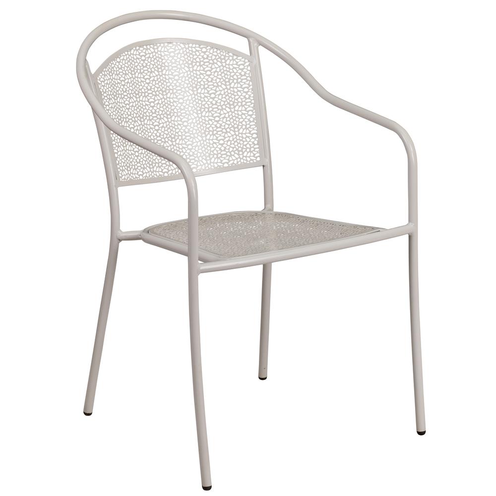 Commercial Grade Light Gray Indoor-Outdoor Steel Patio Arm Chair With Round Back By Flash Furniture | Dining Chairs | Modishstore