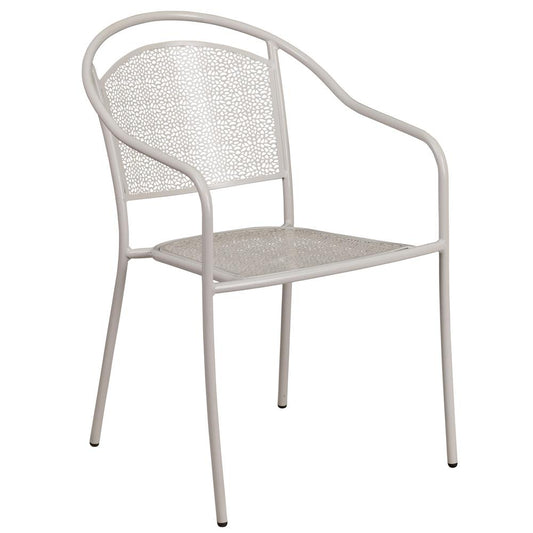 Commercial Grade Light Gray Indoor-Outdoor Steel Patio Arm Chair With Round Back By Flash Furniture | Dining Chairs | Modishstore - 1