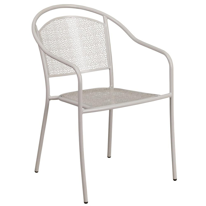 Commercial Grade Light Gray Indoor-Outdoor Steel Patio Arm Chair With Round Back By Flash Furniture | Dining Chairs | Modishstore