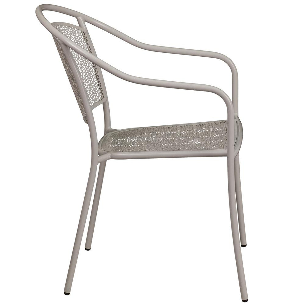 Commercial Grade Light Gray Indoor-Outdoor Steel Patio Arm Chair With Round Back By Flash Furniture | Dining Chairs | Modishstore - 2