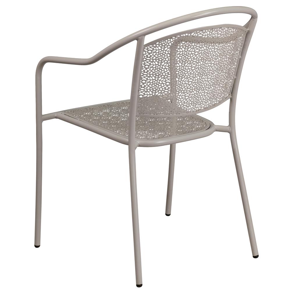 Commercial Grade Light Gray Indoor-Outdoor Steel Patio Arm Chair With Round Back By Flash Furniture | Dining Chairs | Modishstore - 3