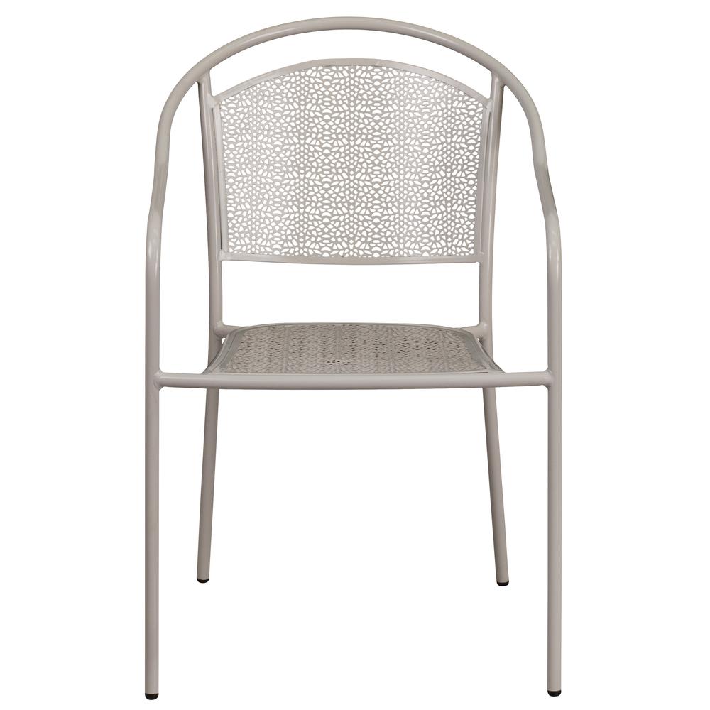 Commercial Grade Light Gray Indoor-Outdoor Steel Patio Arm Chair With Round Back By Flash Furniture | Dining Chairs | Modishstore - 4