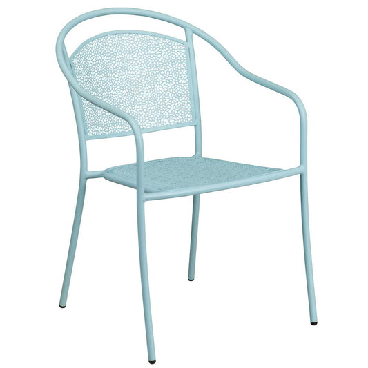 Commercial Grade Sky Blue Indoor-Outdoor Steel Patio Arm Chair With Round Back By Flash Furniture | Dining Chairs | Modishstore