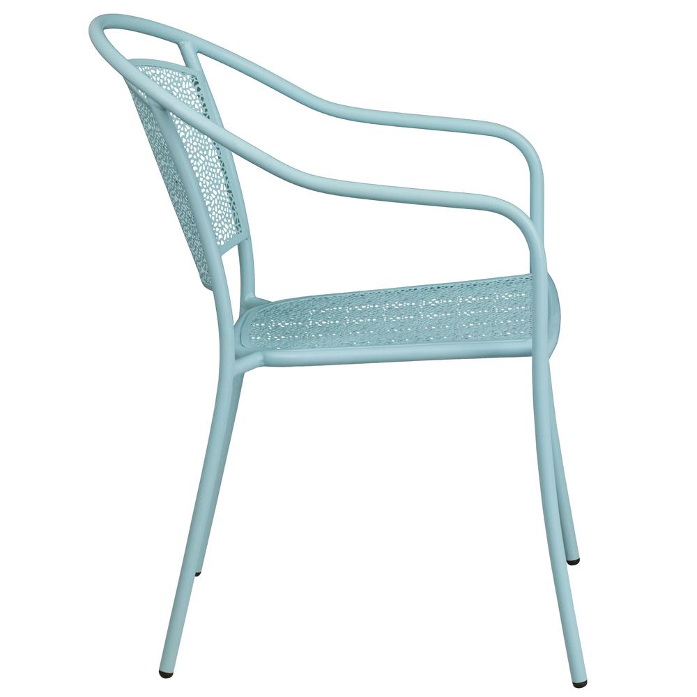 Commercial Grade Sky Blue Indoor-Outdoor Steel Patio Arm Chair With Round Back By Flash Furniture | Dining Chairs | Modishstore - 2