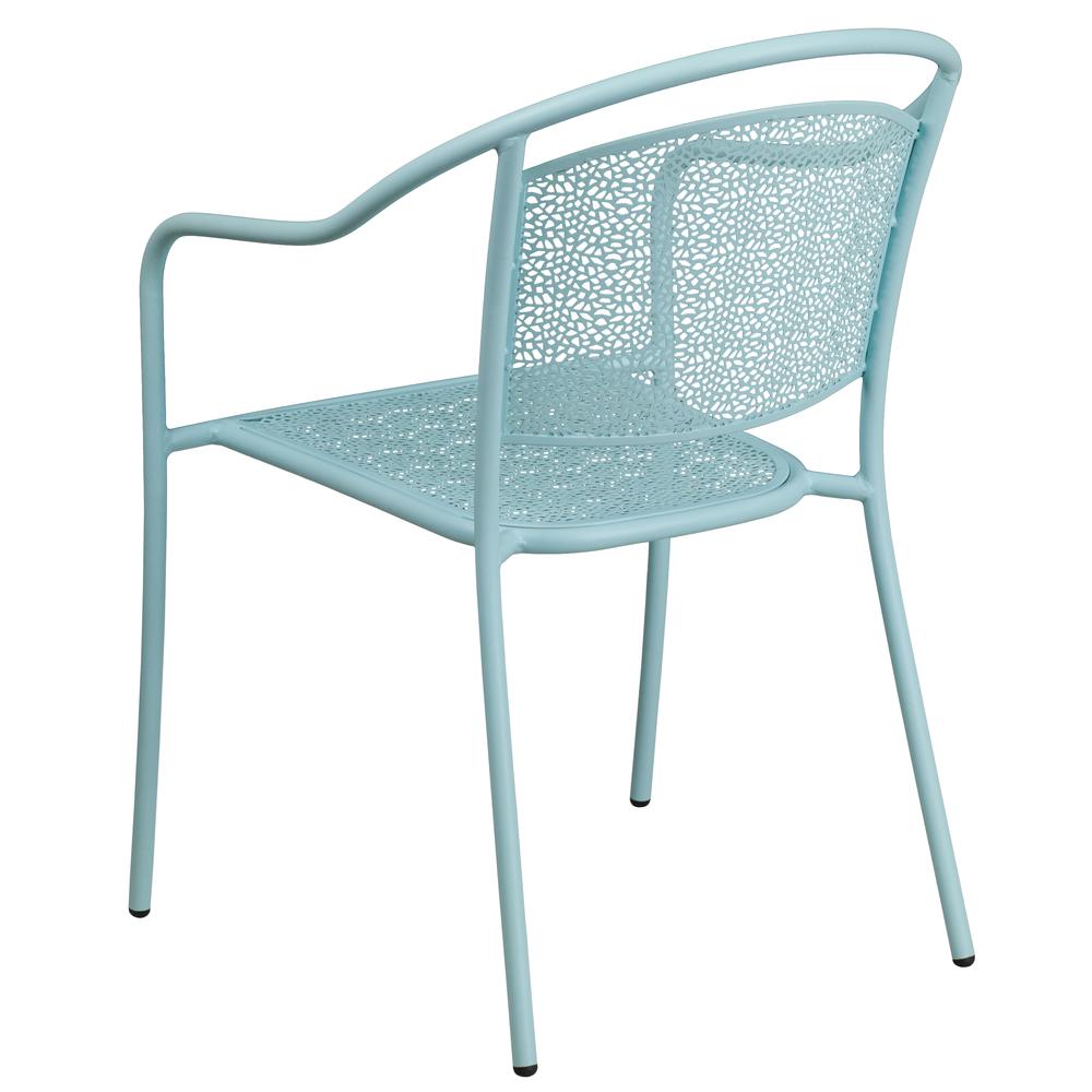 Commercial Grade Sky Blue Indoor-Outdoor Steel Patio Arm Chair With Round Back By Flash Furniture | Dining Chairs | Modishstore - 3