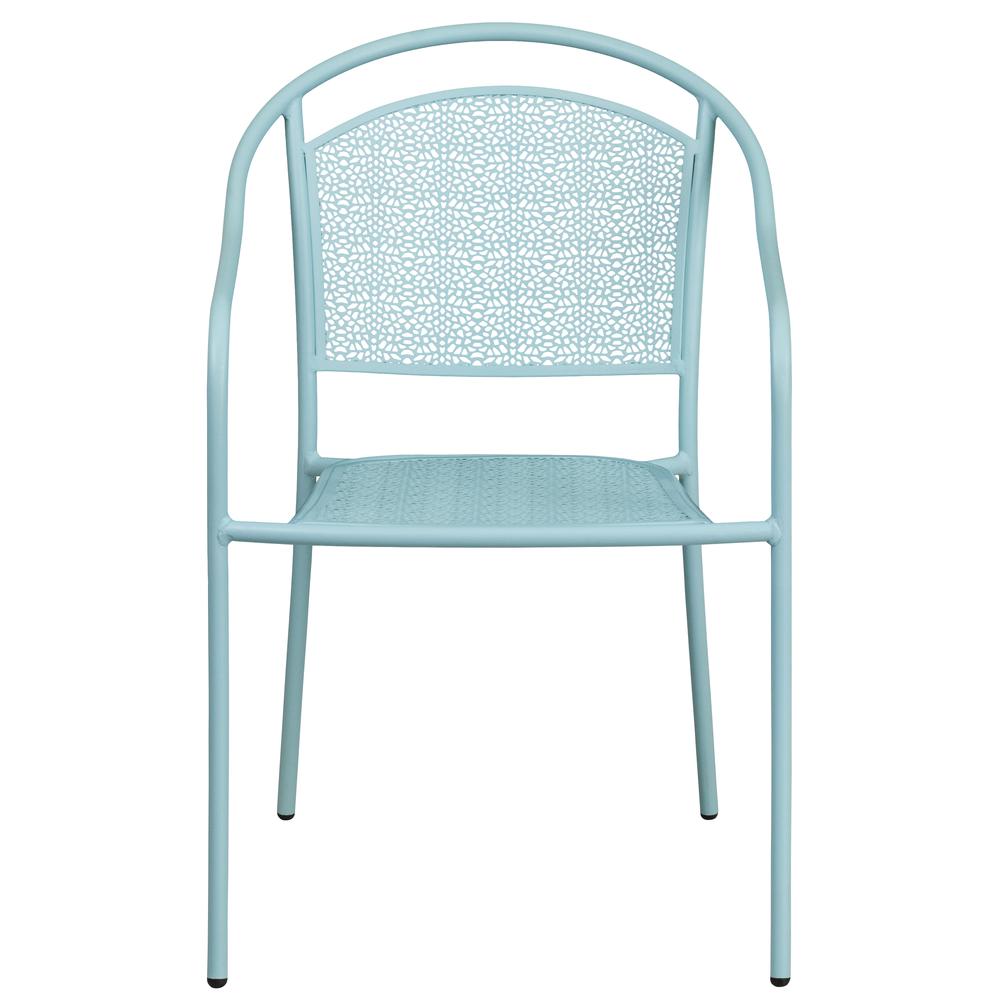 Commercial Grade Sky Blue Indoor-Outdoor Steel Patio Arm Chair With Round Back By Flash Furniture | Dining Chairs | Modishstore - 4