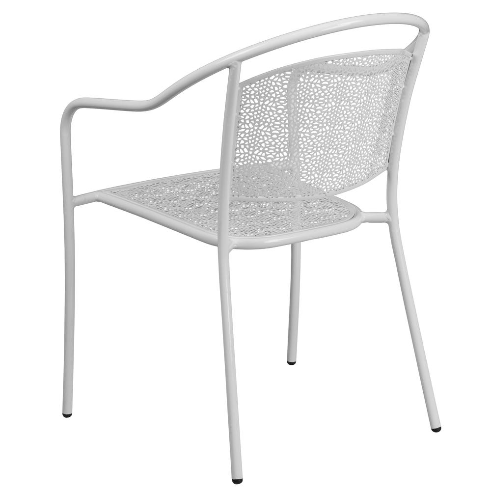 Commercial Grade White Indoor-Outdoor Steel Patio Arm Chair With Round Back By Flash Furniture | Dining Chairs | Modishstore - 3