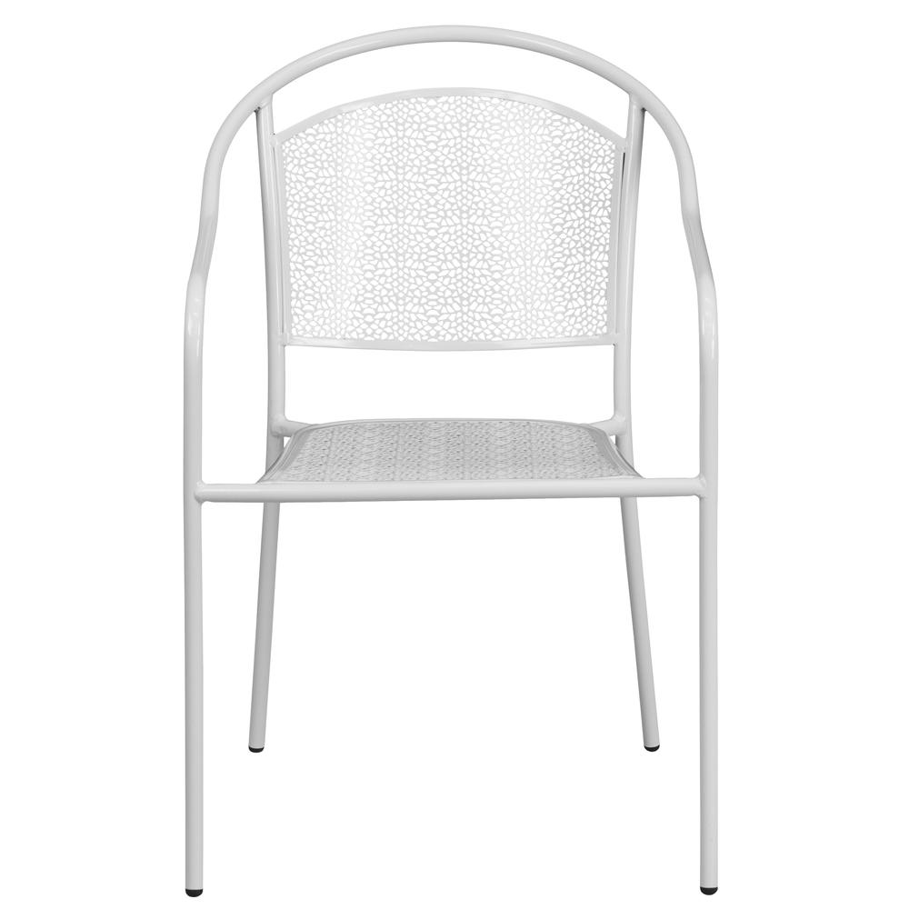 Commercial Grade White Indoor-Outdoor Steel Patio Arm Chair With Round Back By Flash Furniture | Dining Chairs | Modishstore - 4