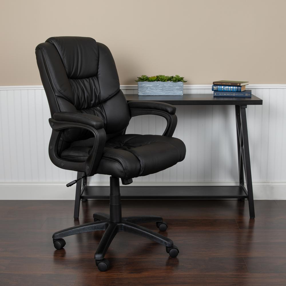 Flash Fundamentals Big & Tall 400 Lb. Rated Black Leathersoft Swivel Office Chair With Padded Arms, Bifma Certified By Flash Furniture | Office Chairs | Modishstore - 2