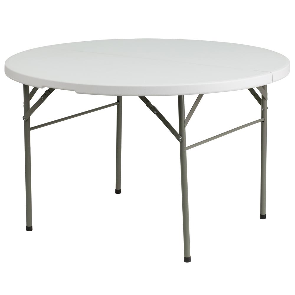 4-Foot Round Bi-Fold Granite White Plastic Banquet And Event Folding Table With Carrying Handle By Flash Furniture | Outdoor Tables | Modishstore - 1