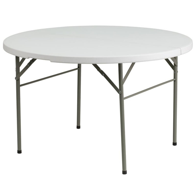 4-Foot Round Bi-Fold Granite White Plastic Banquet And Event Folding Table With Carrying Handle By Flash Furniture | Outdoor Tables | Modishstore - 1