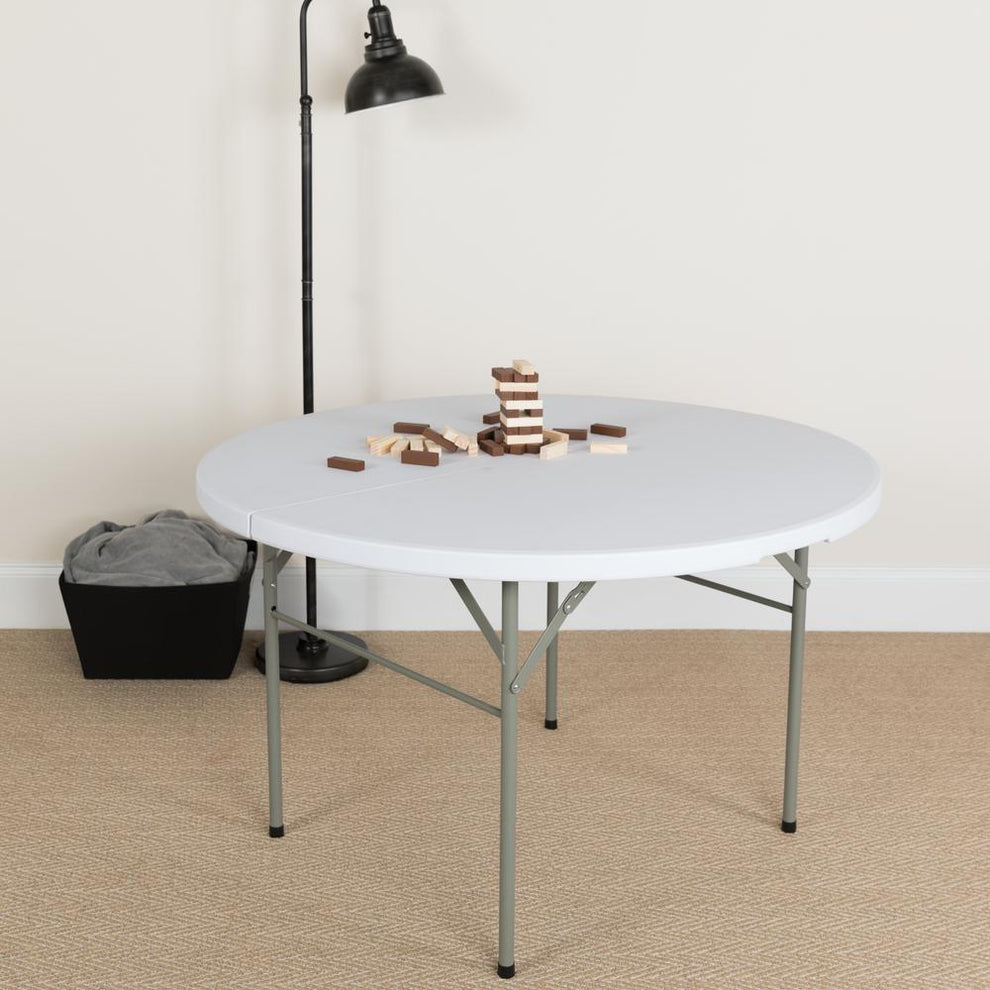4-Foot Round Bi-Fold Granite White Plastic Banquet And Event Folding Table With Carrying Handle By Flash Furniture | Outdoor Tables | Modishstore - 2