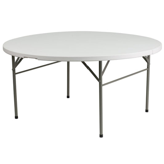 5-Foot Round Bi-Fold White Plastic Folding Table With Carrying Handle By Flash Furniture | Side Tables | Modishstore