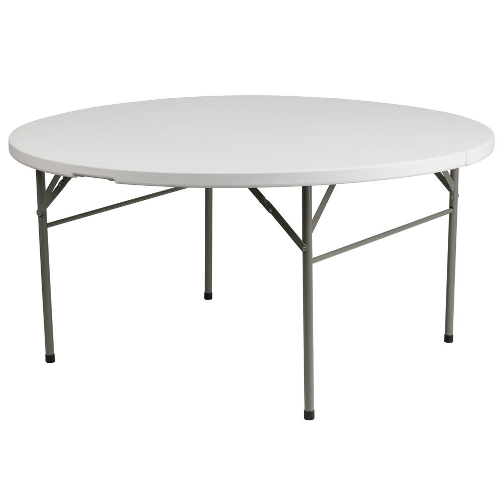 5-Foot Round Bi-Fold White Plastic Folding Table With Carrying Handle By Flash Furniture | Outdoor Tables | Modishstore - 1