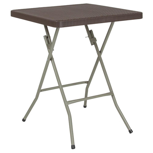 1.95-Foot Square Brown Rattan Plastic Folding Table By Flash Furniture | Side Tables | Modishstore