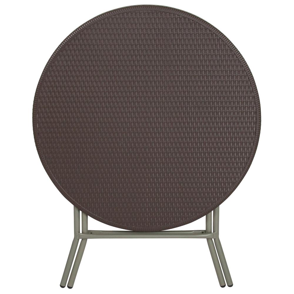 2.6-Foot Round Brown Rattan Plastic Folding Table By Flash Furniture | Side Tables | Modishstore - 3