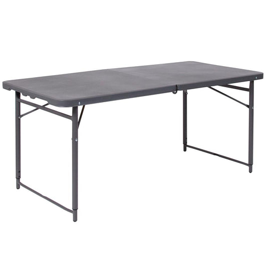 4-Foot Height Adjustable Bi-Fold Dark Gray Plastic Folding Table With Carrying Handle By Flash Furniture | Outdoor Tables | Modishstore - 1
