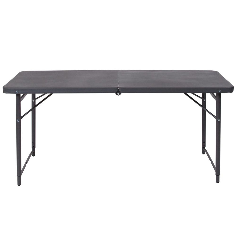4-Foot Height Adjustable Bi-Fold Dark Gray Plastic Folding Table With Carrying Handle By Flash Furniture | Outdoor Tables | Modishstore - 2