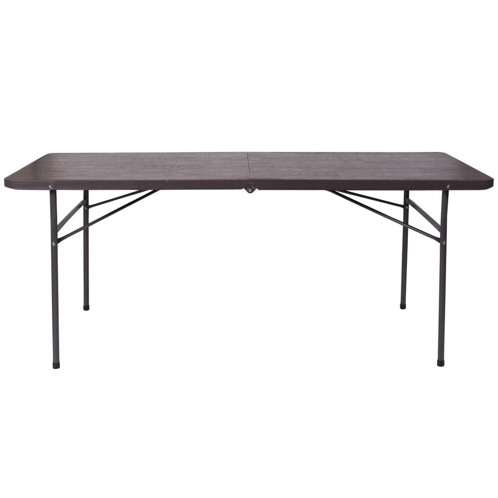 6-Foot Bi-Fold Brown Wood Grain Plastic Folding Table With Carrying Handle By Flash Furniture | Outdoor Tables | Modishstore - 2