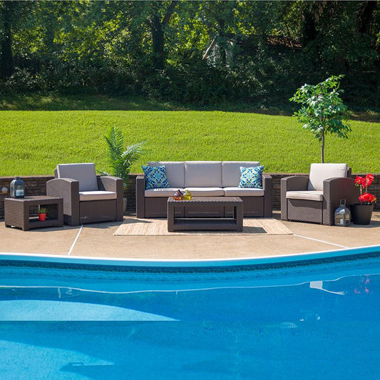5 Piece Outdoor Faux Rattan Chair, Sofa And Table Set In Chocolate Brown By Flash Furniture | Sofas | Modishstore