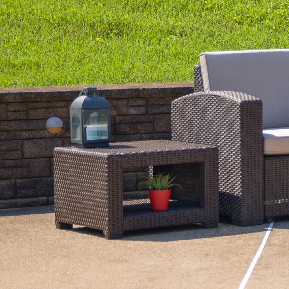 Chocolate Brown Faux Rattan End Table By Flash Furniture | Outdoor Tables | Modishstore - 1