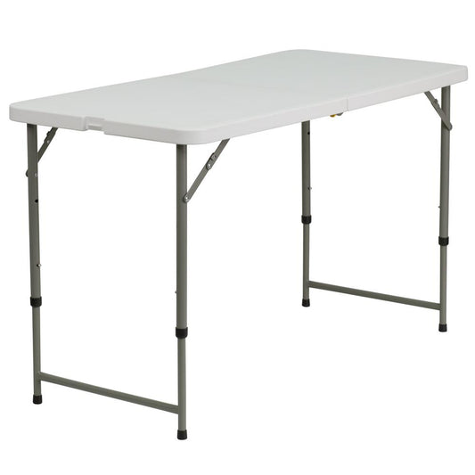 4-Foot Height Adjustable Bi-Fold Granite White Plastic Folding Table By Flash Furniture | Side Tables | Modishstore