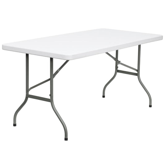 5-Foot Granite White Plastic Folding Table By Flash Furniture | Side Tables | Modishstore