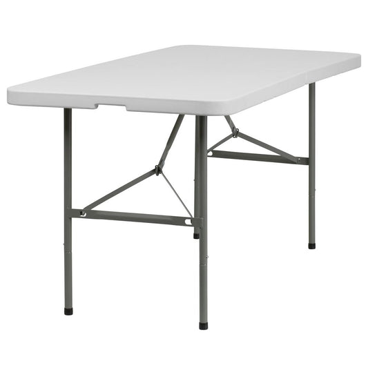 5-Foot Bi-Fold Granite White Plastic Folding Table By Flash Furniture | Side Tables | Modishstore