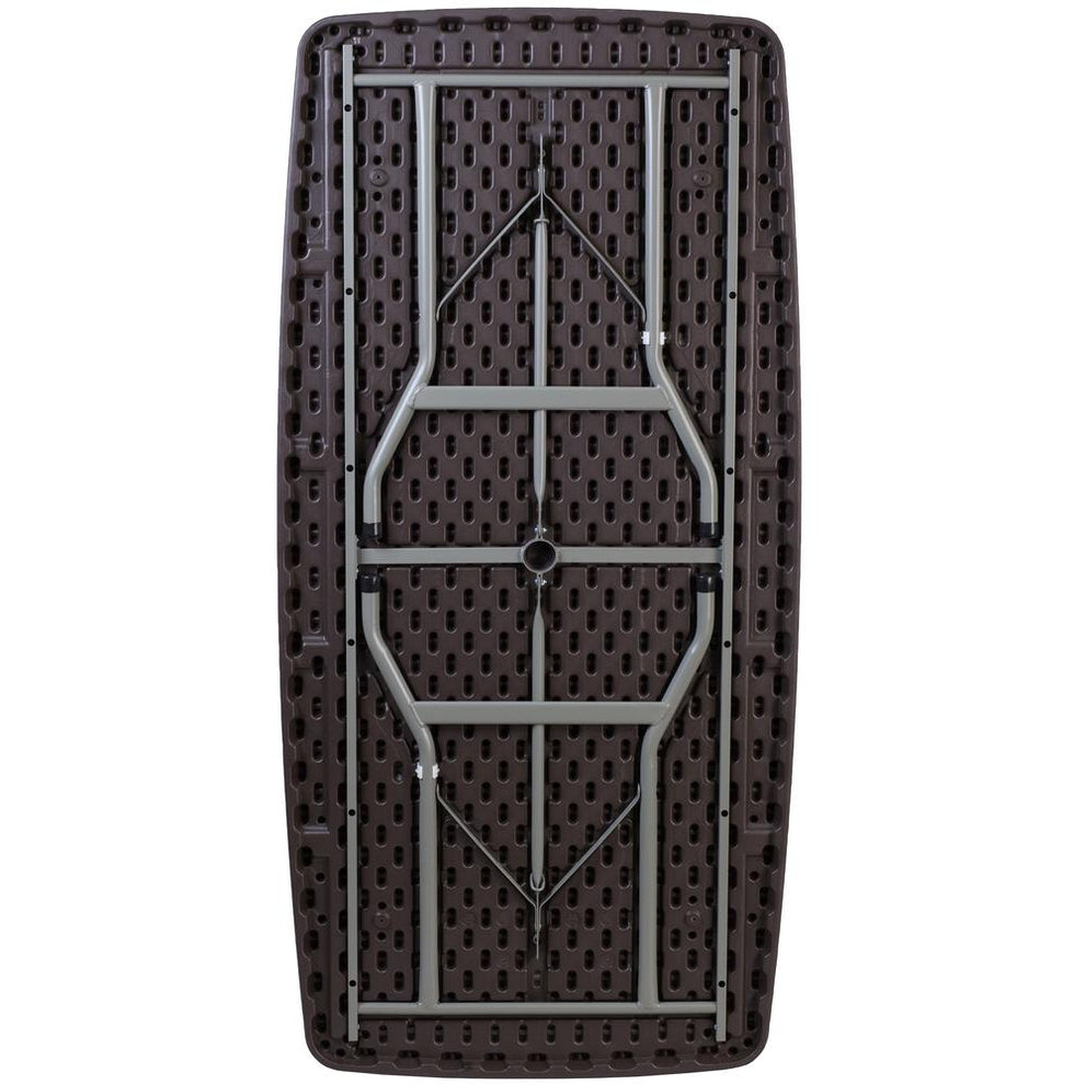 5.62-Foot Brown Rattan Indoor-Outdoor Plastic Folding Table By Flash Furniture | Outdoor Tables | Modishstore - 2