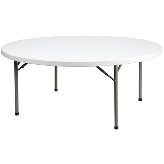 6-Foot Round Granite White Plastic Folding Table By Flash Furniture | Side Tables | Modishstore