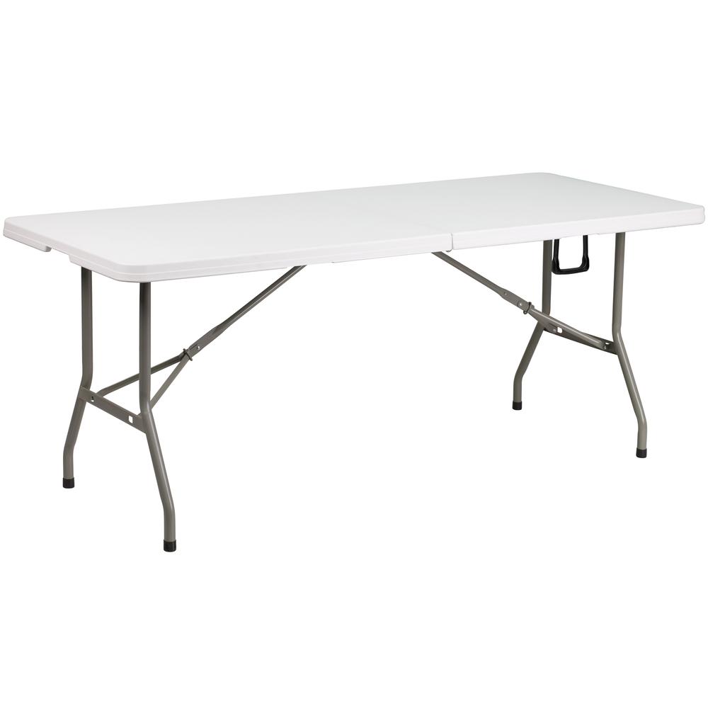 6-Foot Bi-Fold Granite White Plastic Banquet And Event Folding Table With Carrying Handle By Flash Furniture | Side Tables | Modishstore