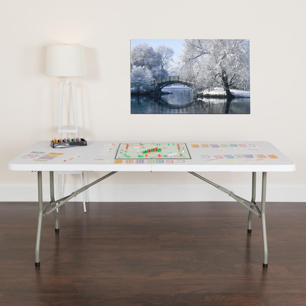 6-Foot Bi-Fold Granite White Plastic Banquet And Event Folding Table With Carrying Handle By Flash Furniture | Outdoor Tables | Modishstore - 2