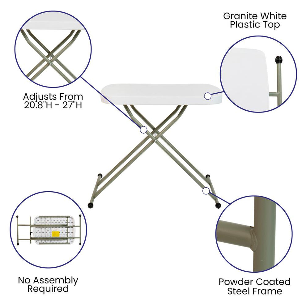 26 Inch Granite White Indoor/Outdoor Plastic Folding Table, Adjustable Height Commercial Grade Side Table, Laptop Table, Tv Tray By Flash Furniture | Outdoor Tables | Modishstore - 4