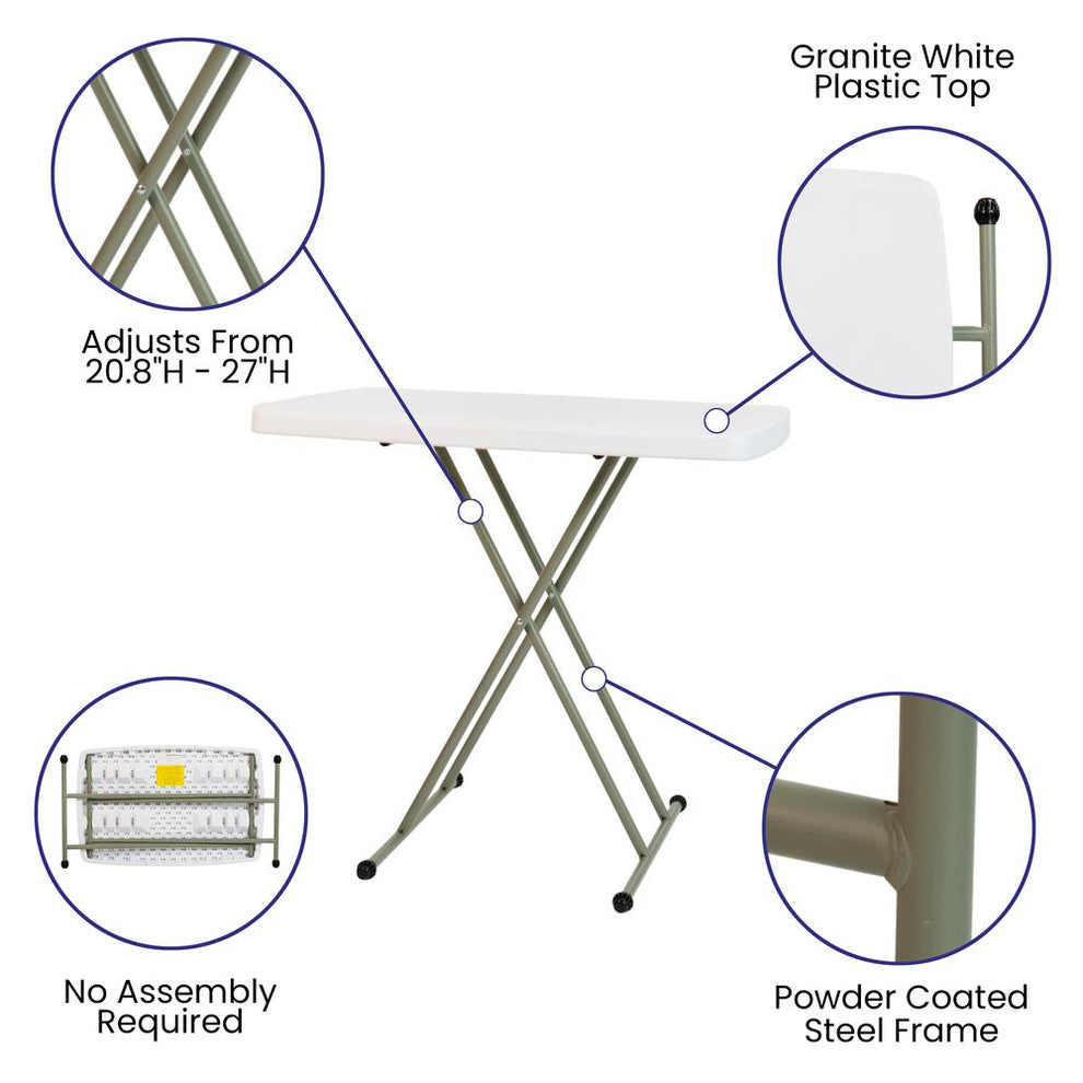 30 Inch Granite White Indoor/Outdoor Plastic Folding Table, Adjustable Height Commercial Grade Side Table, Laptop Table, Tv Tray By Flash Furniture | Outdoor Tables | Modishstore - 4