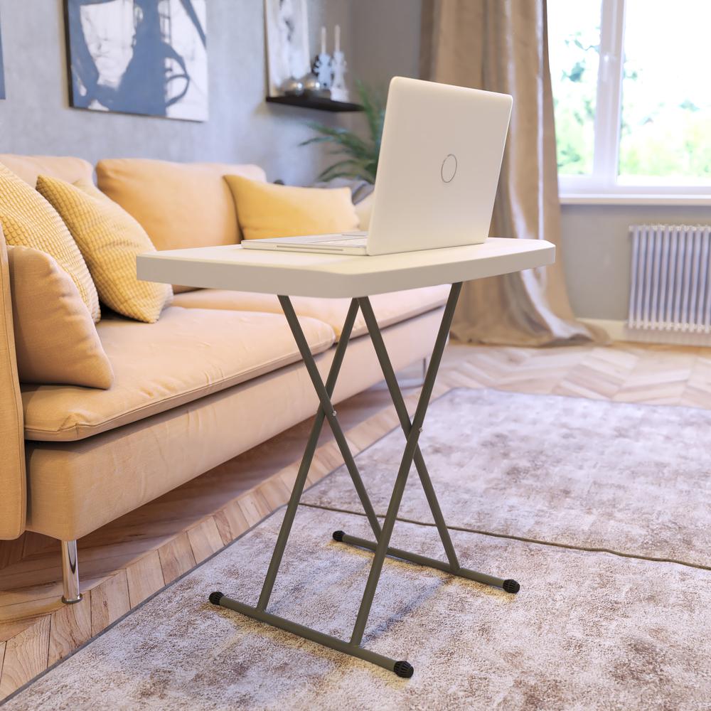 30 Inch Granite White Indoor/Outdoor Plastic Folding Table, Adjustable Height Commercial Grade Side Table, Laptop Table, Tv Tray By Flash Furniture | Outdoor Tables | Modishstore - 1