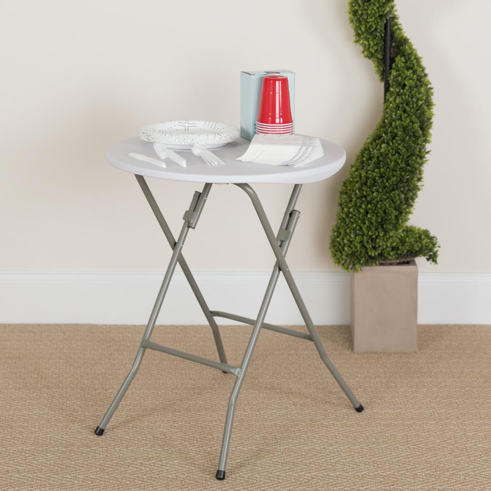 2-Foot Round Granite White Plastic Folding Table By Flash Furniture | Side Tables | Modishstore - 2