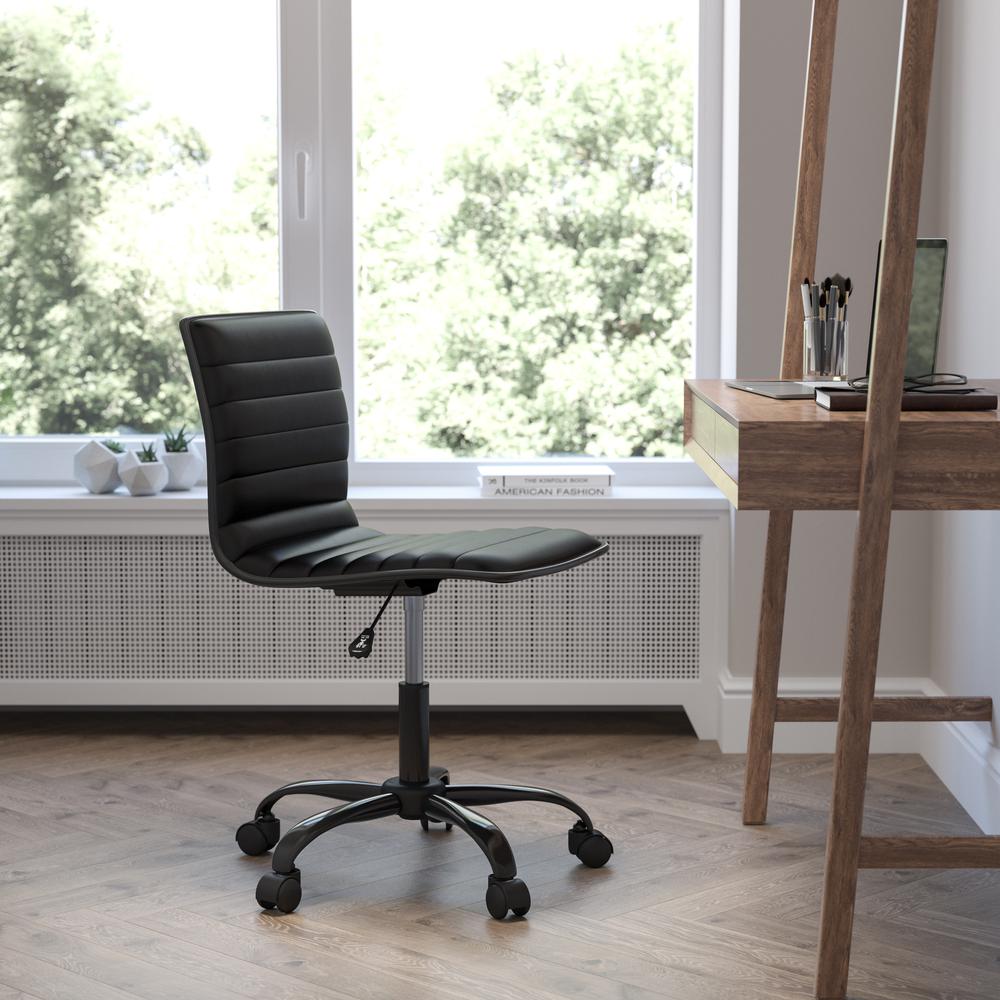 Low Back Designer Armless Black Ribbed Swivel Task Office Chair With Black Frame And Base By Flash Furniture | Office Chairs | Modishstore - 1