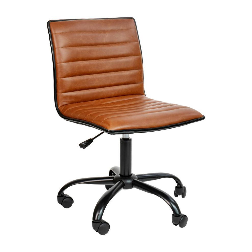 Low Back Designer Armless Brown Ribbed Swivel Task Office Chair With Black Frame And Base By Flash Furniture | Office Chairs | Modishstore - 2