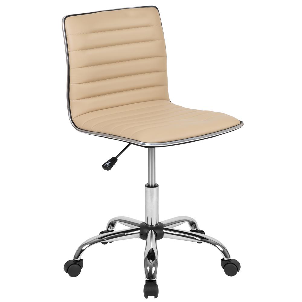 Low Back Designer Armless Tan Ribbed Swivel Task Office Chair By Flash Furniture | Office Chairs | Modishstore - 1