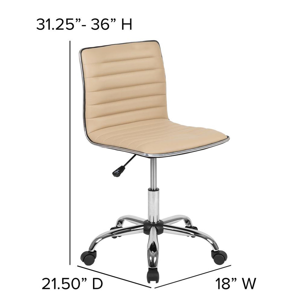 Low Back Designer Armless Tan Ribbed Swivel Task Office Chair By Flash Furniture | Office Chairs | Modishstore - 4