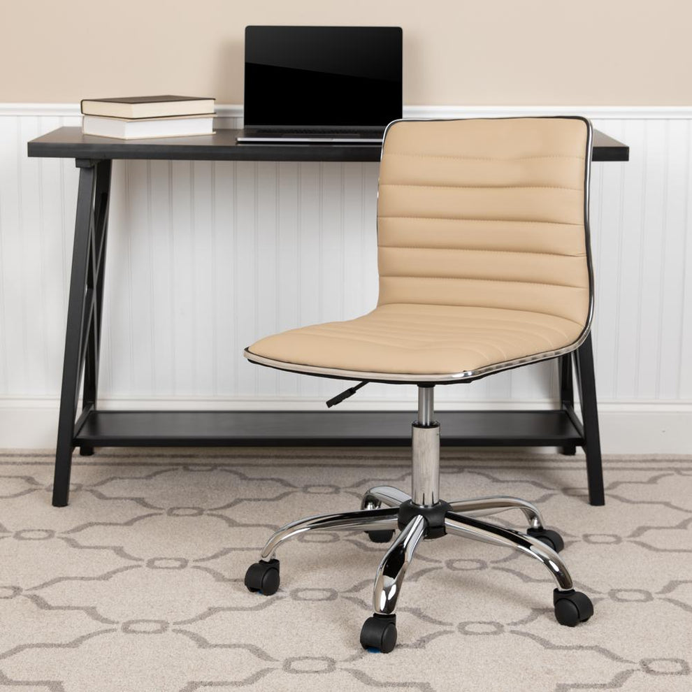 Low Back Designer Armless Tan Ribbed Swivel Task Office Chair By Flash Furniture | Office Chairs | Modishstore - 3