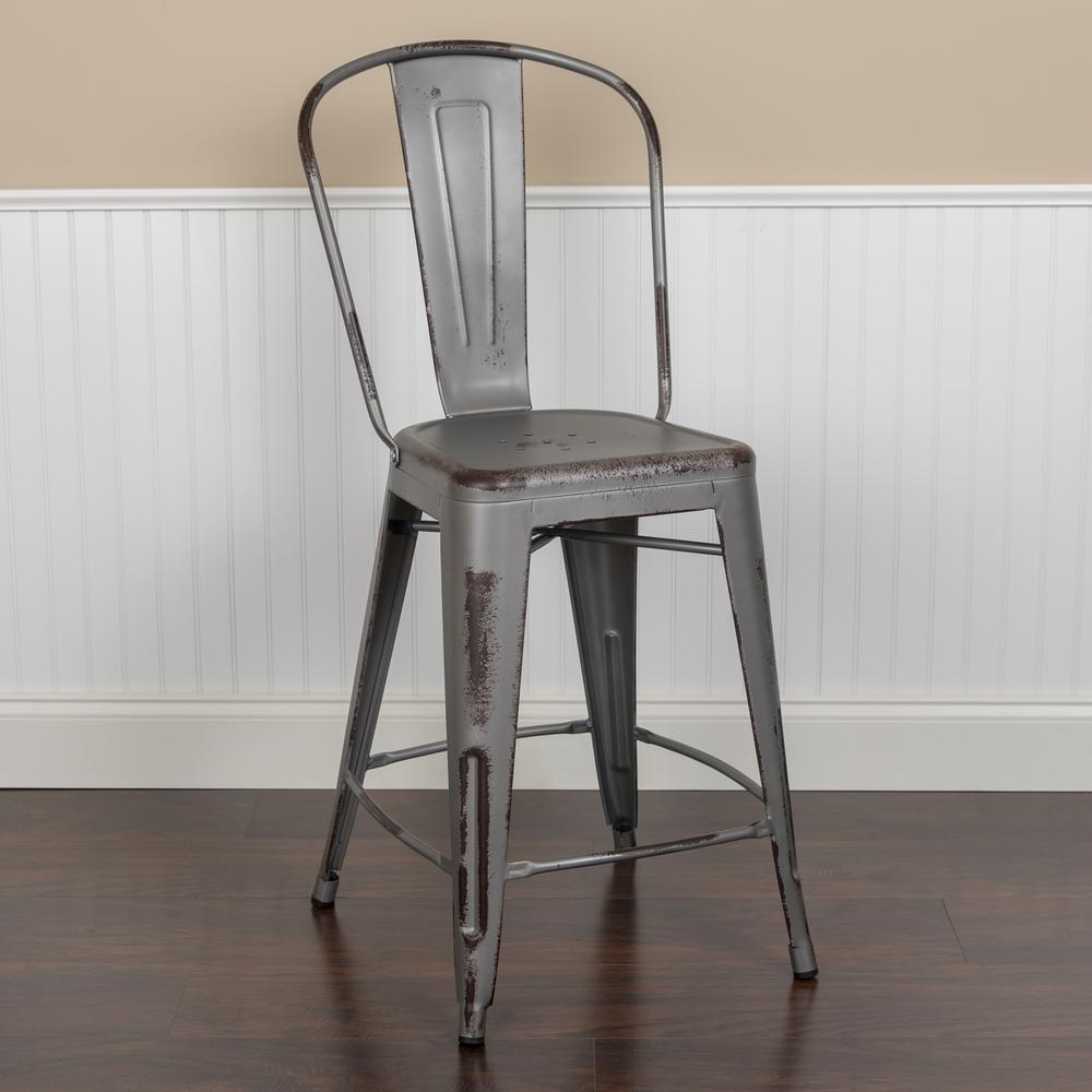 Commercial Grade 24" High Distressed Silver Gray Metal Indoor-Outdoor ...