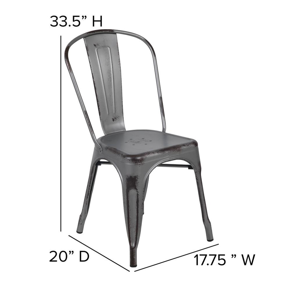 Commercial Grade Distressed Silver Gray Metal Indoor-Outdoor Stackable Chair By Flash Furniture | Bar Stools | Modishstore - 4