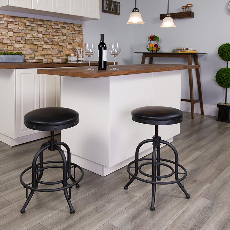 24'' Counter Height Stool With Swivel Lift Black Leathersoft Seat By Flash Furniture | Bar Stools | Modishstore - 1
