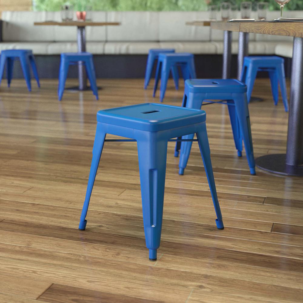 18" Table Height Stool, Stackable Backless Metal Indoor Dining Stool, Commercial Grade Restaurant Stool In Royal Blue - Set Of 4 By Flash Furniture | Bar Stools | Modishstore - 2