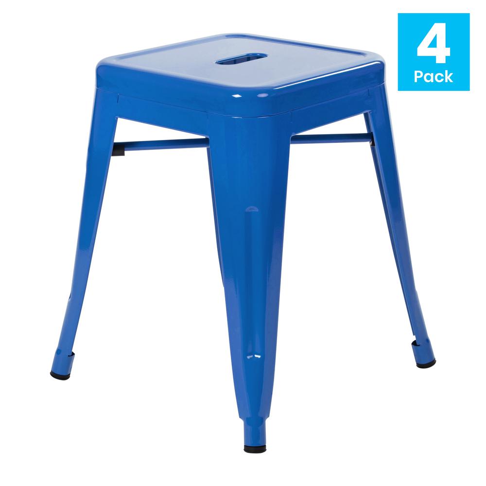 18" Table Height Stool, Stackable Backless Metal Indoor Dining Stool, Commercial Grade Restaurant Stool In Royal Blue - Set Of 4 By Flash Furniture | Bar Stools | Modishstore